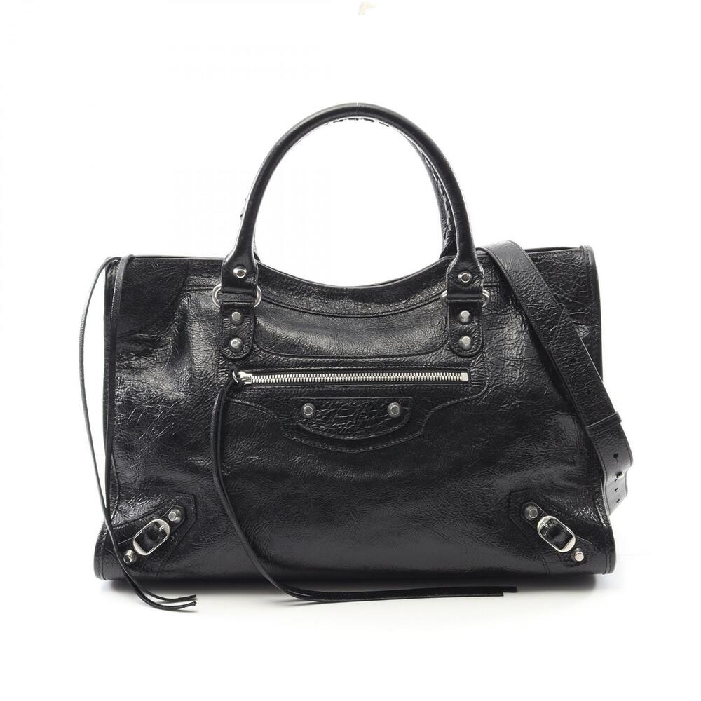 Balenciaga Le City handbag beige textured lambskin leather Black